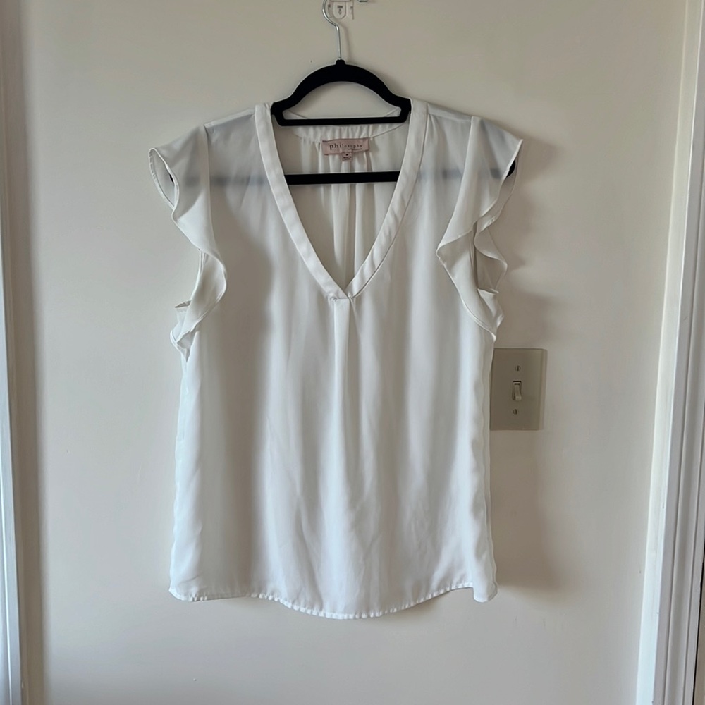 White Blouse with Flutter Sleeves